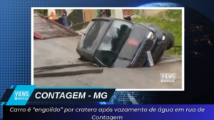 Leia mais sobre o artigo Carro é “engolido” por cratera após vazamento de água em rua de Contagem