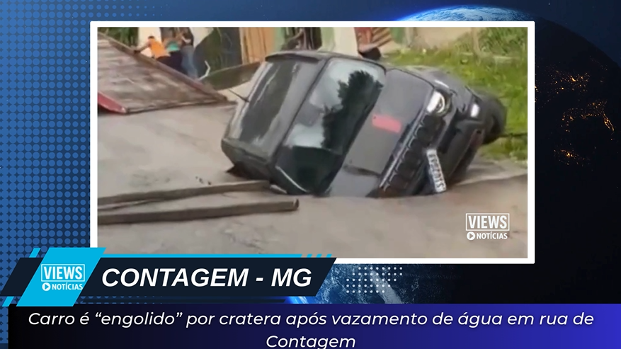 No momento, você está visualizando Carro é “engolido” por cratera após vazamento de água em rua de Contagem